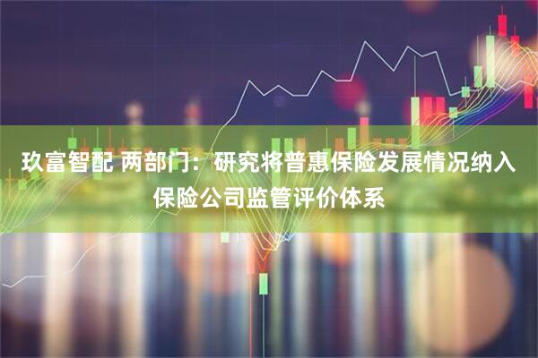 玖富智配 两部门:研究将普惠保险发展情况纳入保险公司监管评价体系