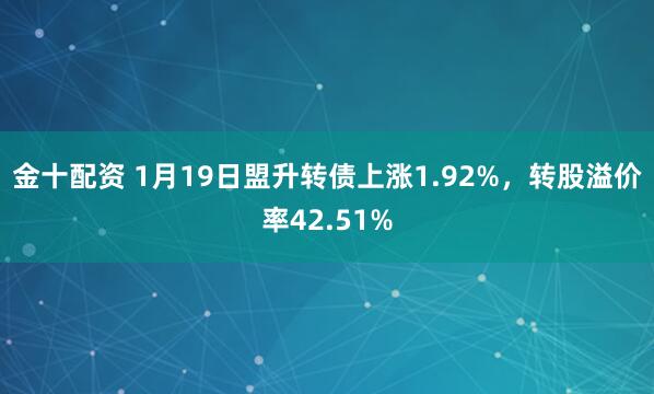 金十配资 1月19日盟升转债上涨1.92%，转股溢价率42.51%