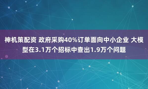 神机策配资 政府采购40%订单面向中小企业 大模型在3.1万个招标中查出1.9万个问题